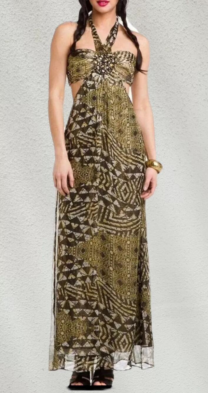 NWT BCBG MAX AZRIA DESIGNER Maj Silk Blend Halter Maxi Dress- Sz.2 WEDDING GUEST